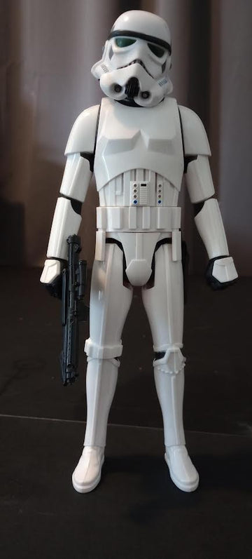 Star Wars Stormtrooper action figure front view with blaster rifle