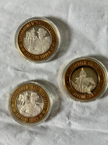 Bartholomew Bat Masterson and Jedediah Smith .999 fine silver rounds in protective capsules