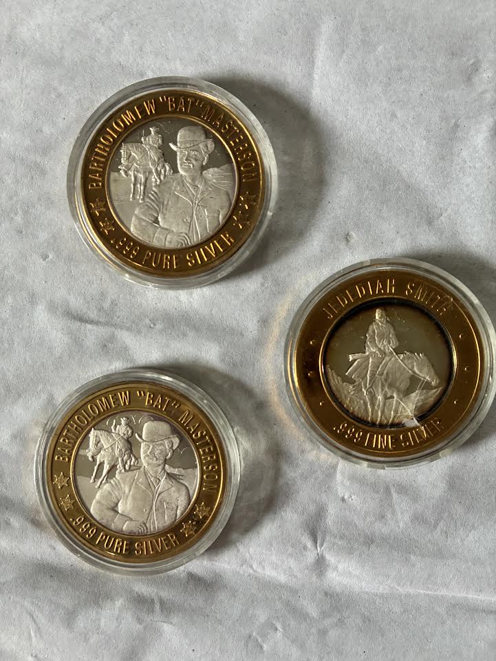 Bartholomew Bat Masterson and Jedediah Smith .999 fine silver rounds in protective capsules