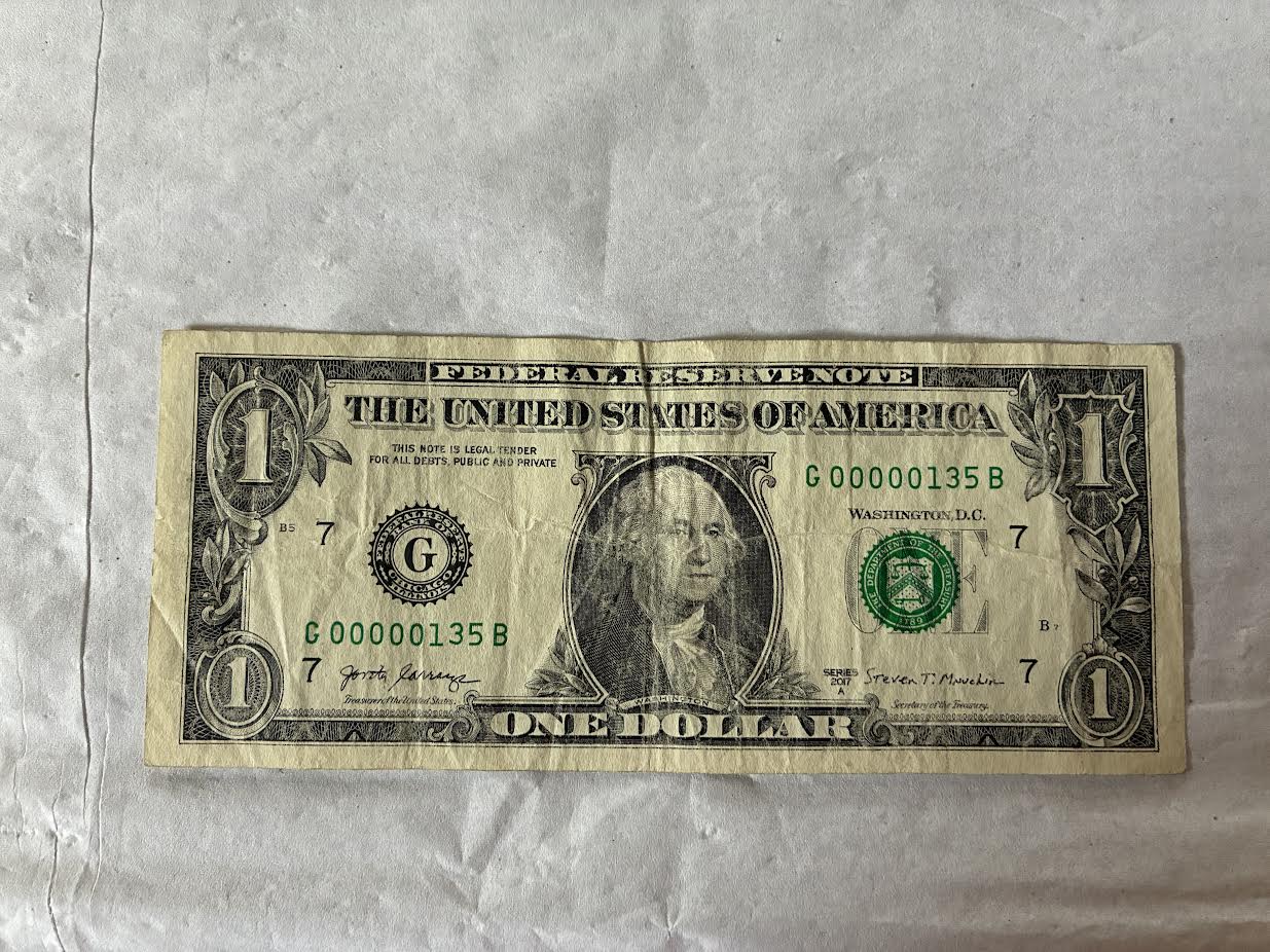 2017A $1 Federal Reserve Note – Ultra-Low Serial Number G00000135B