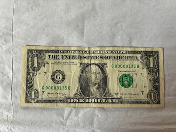 2017A $1 Federal Reserve Note – Ultra-Low Serial Number G00000135B