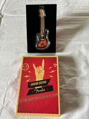 2024 Solomon Islands 1 oz .999 Fine Silver Fender Jaguar Guitar $2 Proof Coin