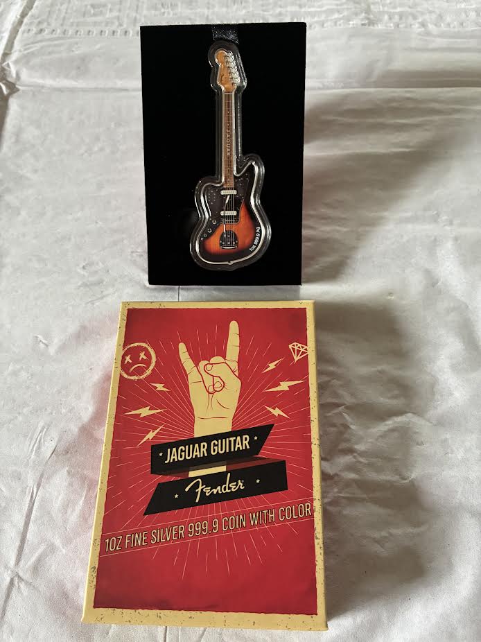 2024 Solomon Islands 1 oz .999 Fine Silver Fender Jaguar Guitar $2 Proof Coin