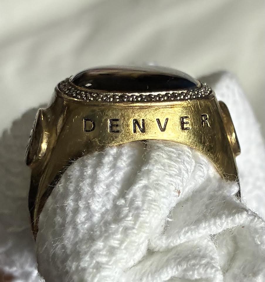 Denver Broncos ring side view showing DENVER engraving