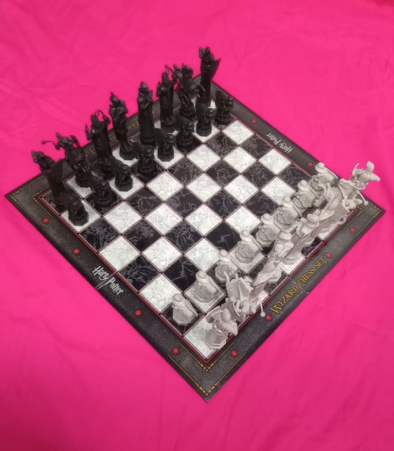 Harry Potter Wizard Chess Set full board with black and white pieces