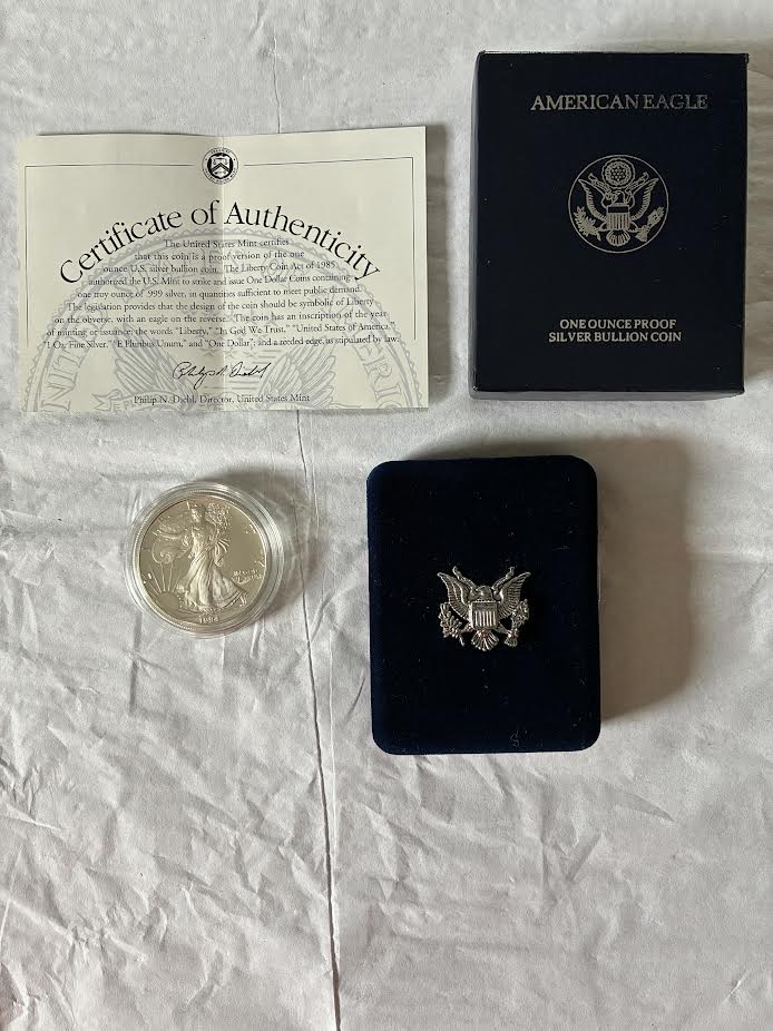 1994 American Silver Eagle Proof One Dollar Coin – 1 oz .999 Fine Silver with Original Box & COA