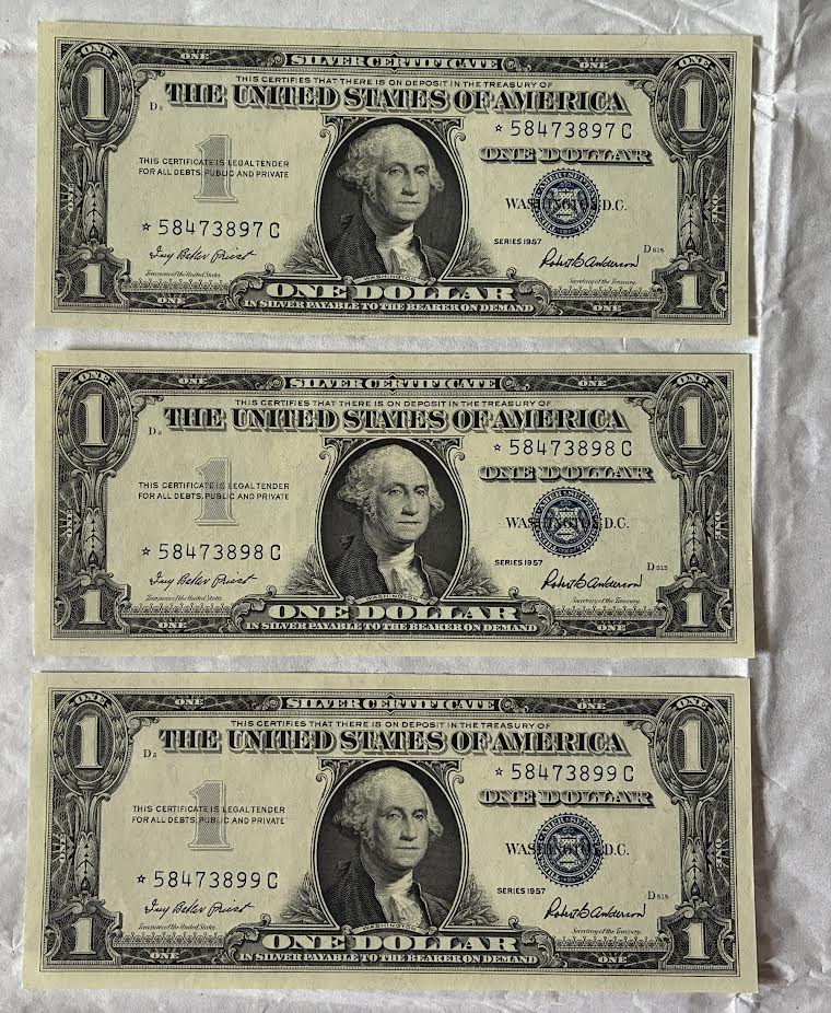1957 $1 Silver Certificate Star Notes – Consecutive Three-Note Set