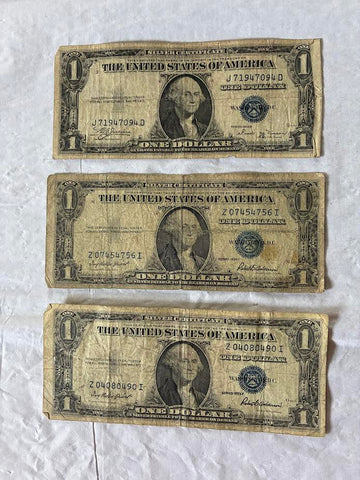 3 United States 1935 $1 Silver Certificate Blue Seal Bills