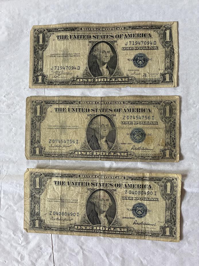 3 United States 1935 $1 Silver Certificate Blue Seal Bills