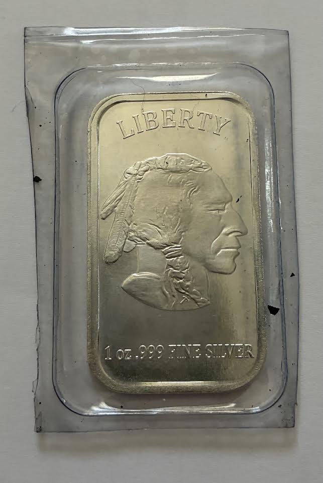 Liberty Buffalo 1 oz .999 Fine Silver Bar obverse with Native American chief profile