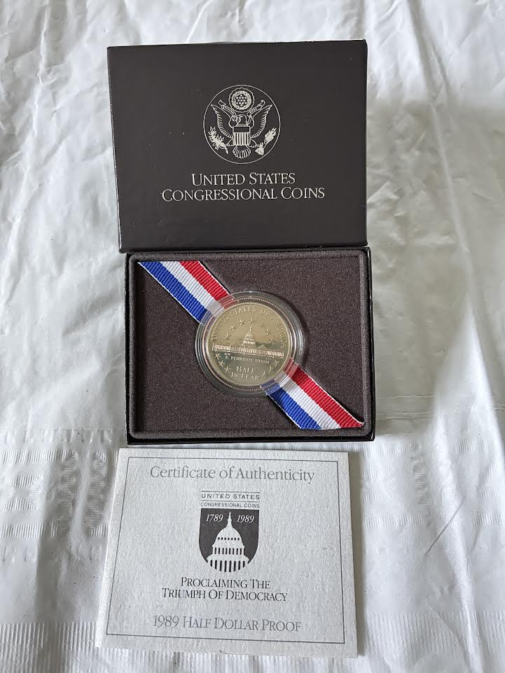 1989 Congressional Half Dollar Proof reverse in presentation box with COA