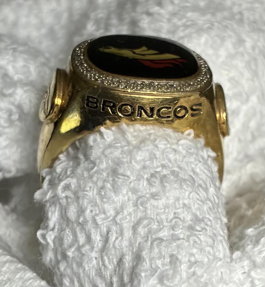 Denver Broncos ring side view showing BRONCOS engraving