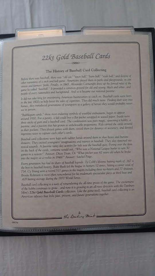 Danbury Mint 22kt Gold Baseball Cards collector album cover