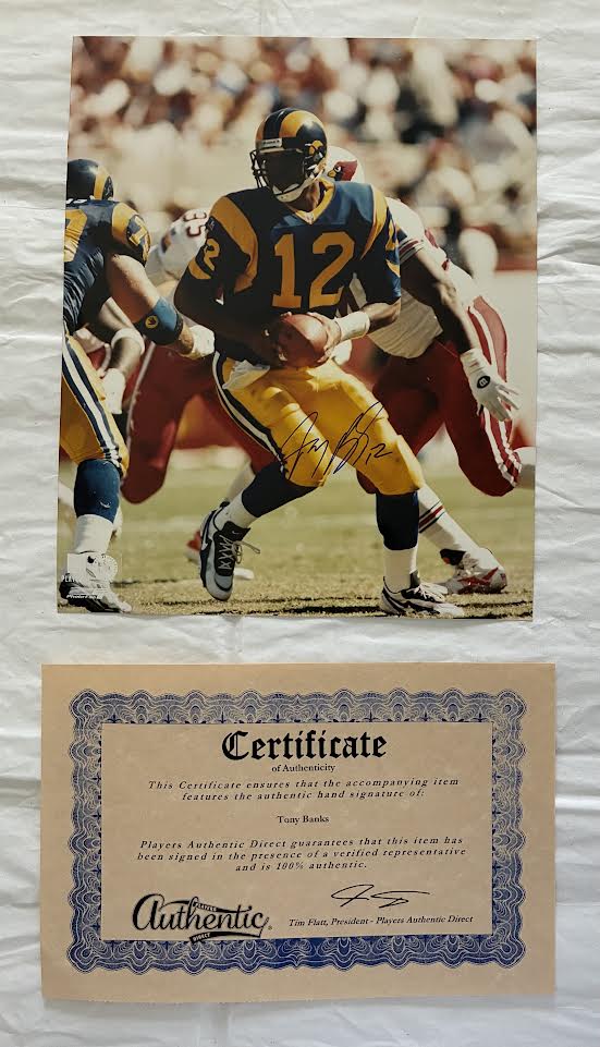 Tony Banks autographed 8x10 photo Los Angeles Rams #12 with Players Authentic Direct Certificate of Authenticity