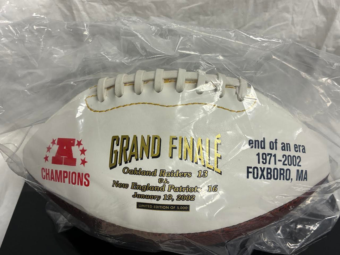 New England Patriots Grand Finale Foxboro football in acrylic display case with COA