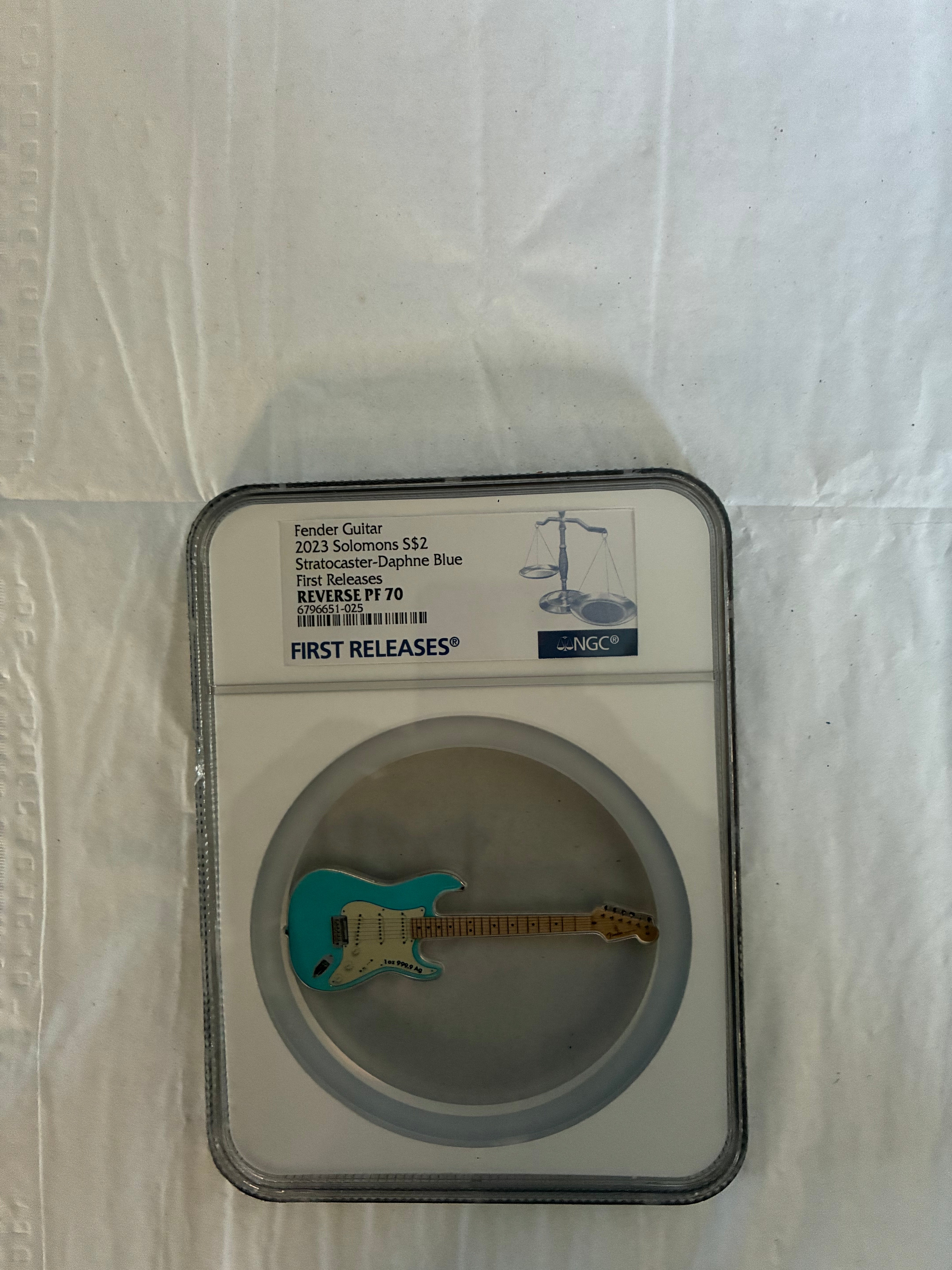 2022 Solomon Islands $2 Fender Stratocaster Guitar-Shaped Silver Coin NGC Reverse PF 70 First Releases