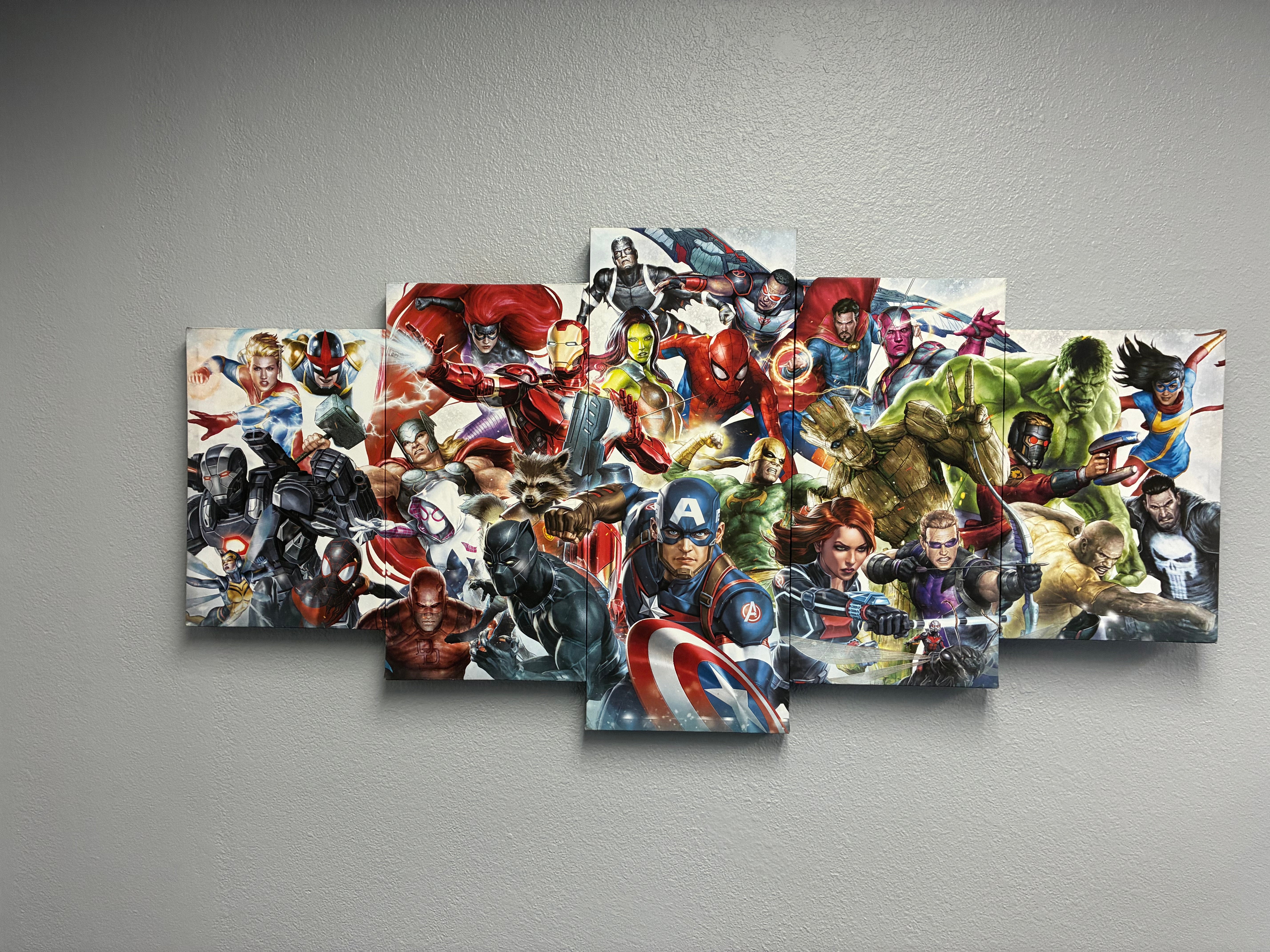 Marvel Heroes Multi-Panel Canvas Wall Art Print 41" x 20" Framed – Avengers & Guardians