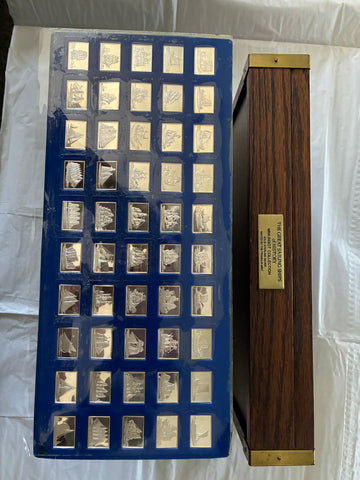Franklin Mint Great Sailing Ships of History Sterling Silver Mini Ingot Collection w/ Wood Display Case