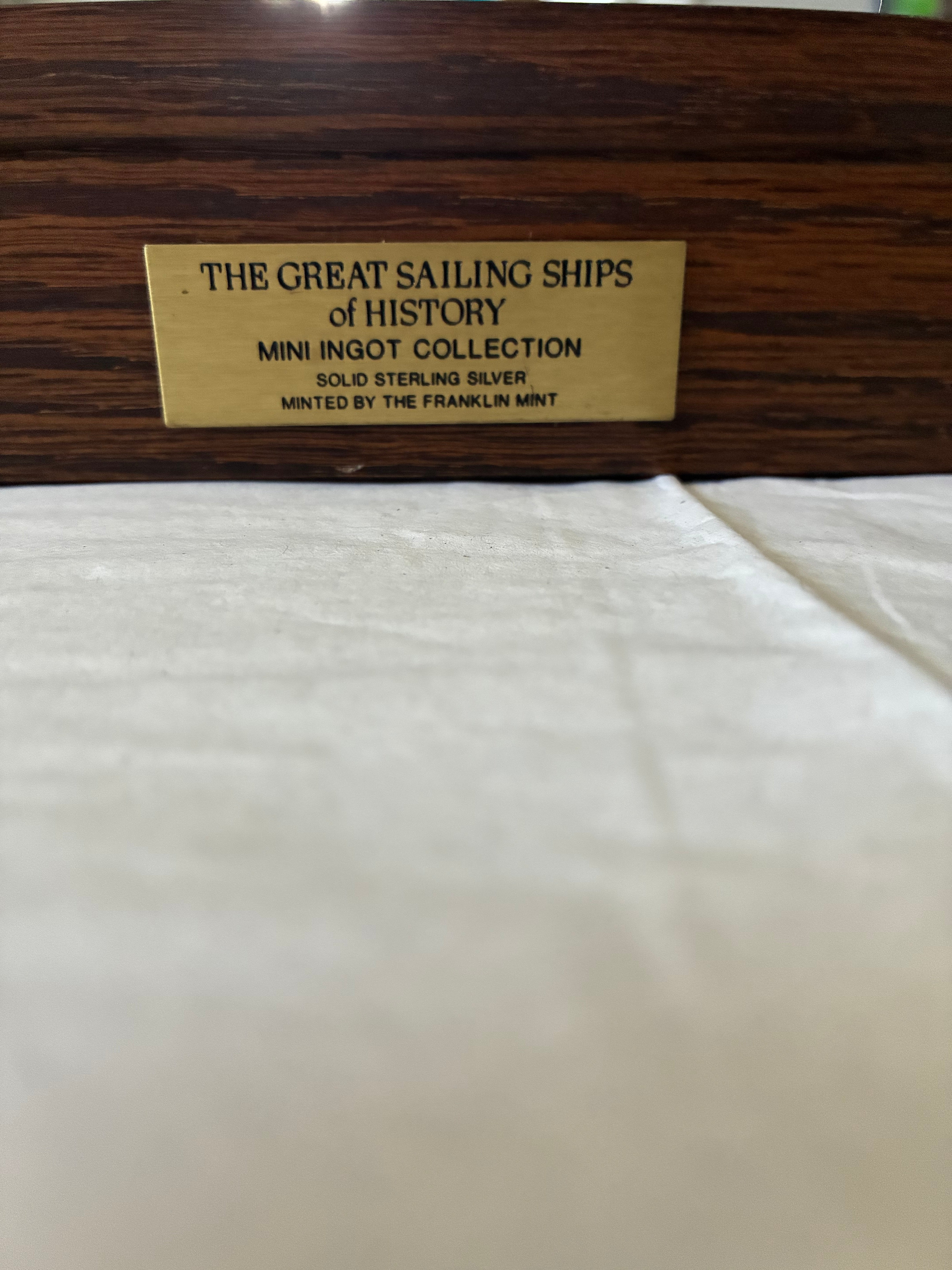 Franklin Mint Great Sailing Ships of History Sterling Silver Mini Ingot Collection w/ Wood Display Case