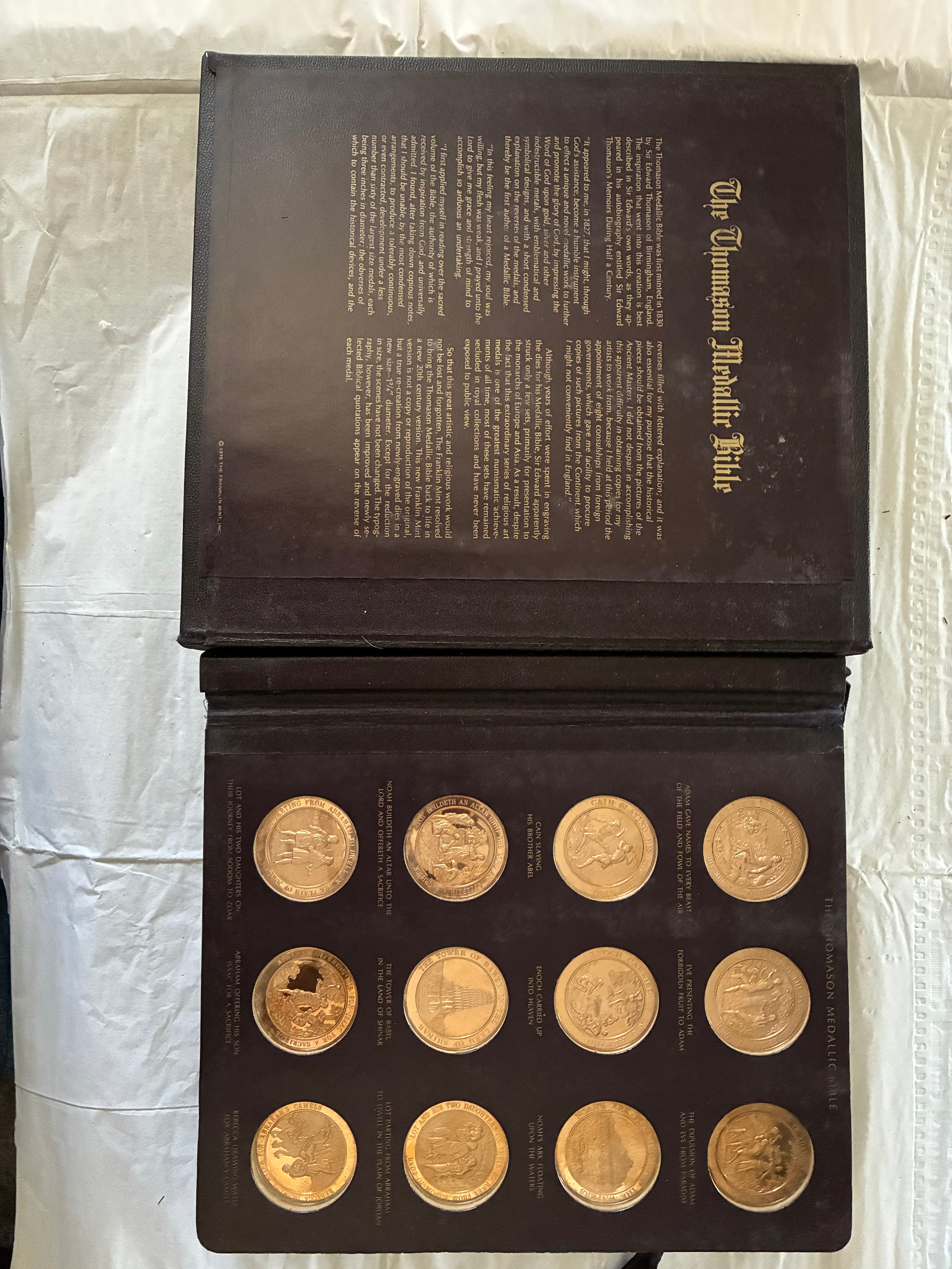 Vintage 1970 Franklin Mint Thomason Medallic Bible Complete Bronze Medallion Set w/ Album – 60 Medals