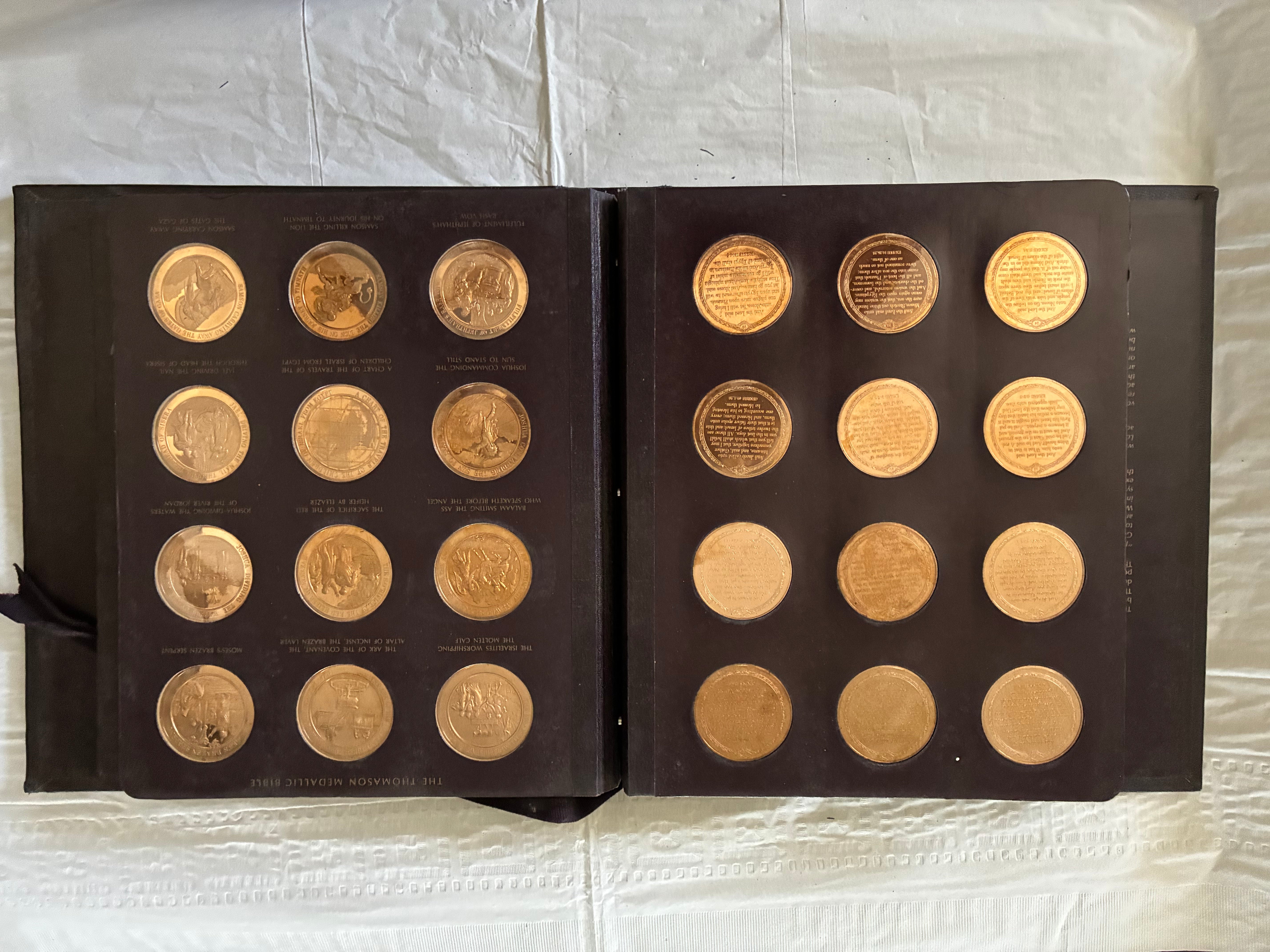 Vintage 1970 Franklin Mint Thomason Medallic Bible Complete Bronze Medallion Set w/ Album – 60 Medals