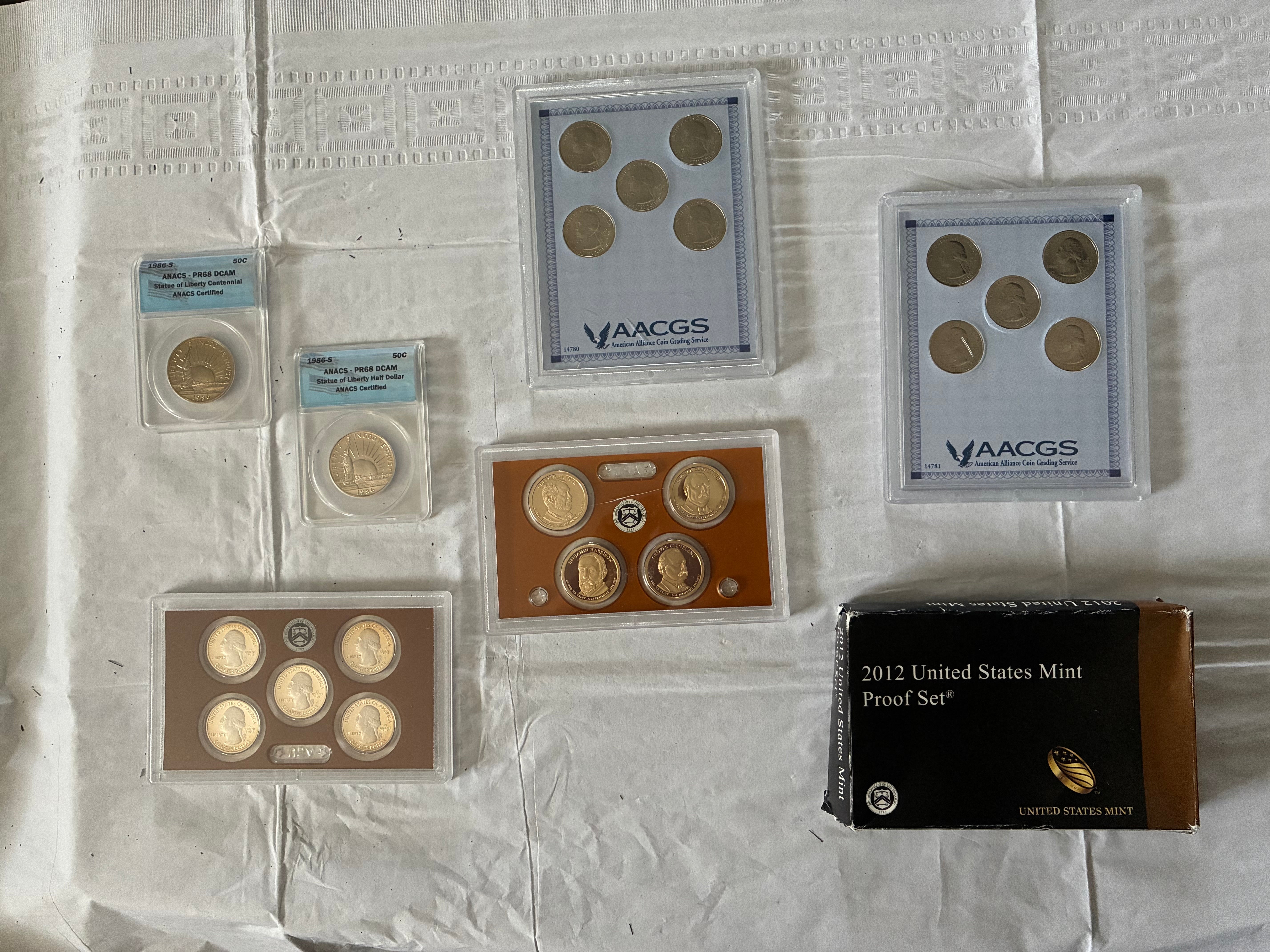U.S. Coin Collection Lot – AACGS 2017-D State Quarter Proof Sets, ANACS 1986-S Statue of Liberty Half Dollars & 2012 U.S. Proof Set