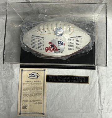 New England Patriots Grand Finale Foxboro football in acrylic display case with COA