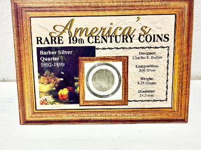 Barber Silver Quarter 1892-1899 framed display