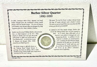 Barber Silver Quarter 1892-1899 information card detail