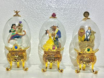 Disney Fabergé-style egg figurine set of 3: Aladdin, Beauty and the Beast, Lion King