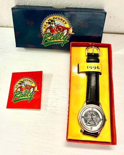 1996 Team Disney Rally collectible watch in original box with enamel pin