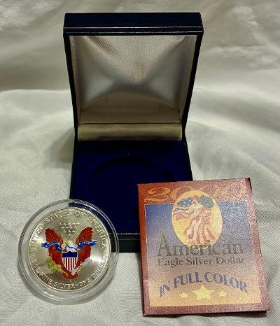 2000 American Eagle Silver Dollar In Full Color reverse Heraldic Eagle with presentation box