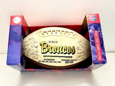Denver Broncos Limited Edition team signature football front view in display box