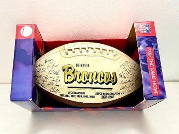 Denver Broncos Limited Edition team signature football front view in display box