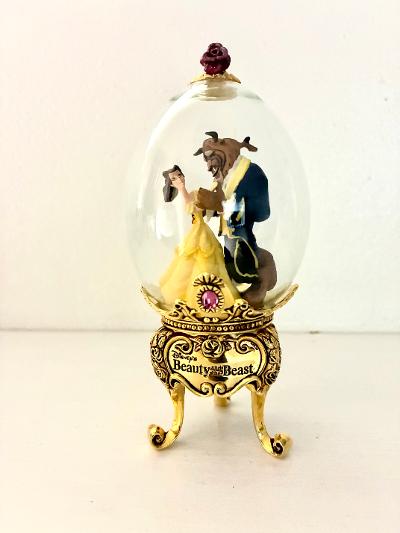 Disney Beauty and the Beast Fabergé-style glass egg figurine with gold pedestal
